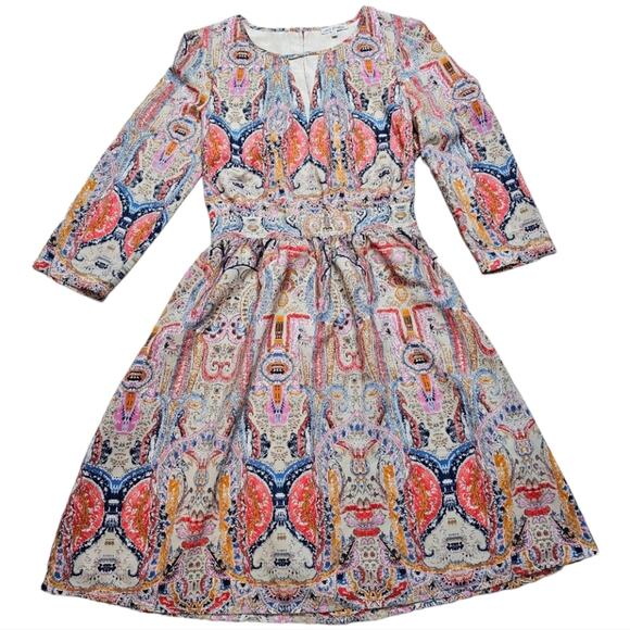 Lace and Mesh A Line Boho Fit and Flare Dress Multicolor 3/4 Sleeve XS - Picture 1 of 10